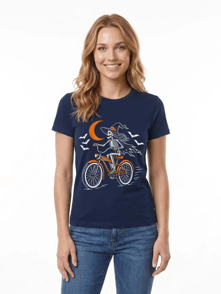 hexe skelett fahrrad halloween t shirt damen fahrrad spuk shirt damen t shirt navy