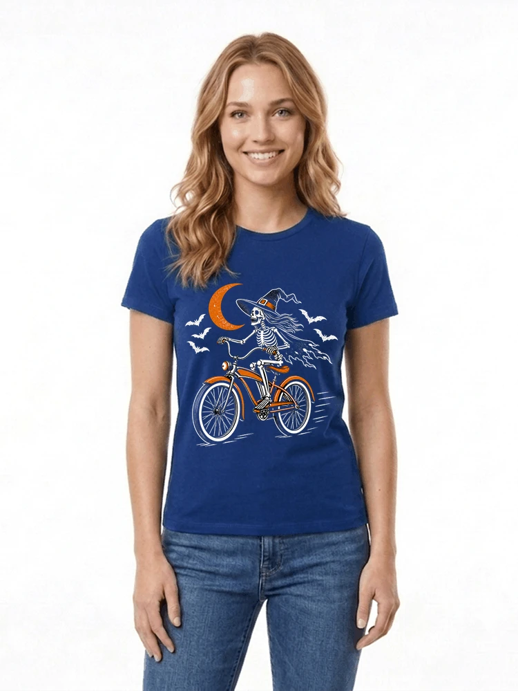 hexe skelett fahrrad halloween t shirt damen fahrrad spuk shirt damen t shirt royal blue