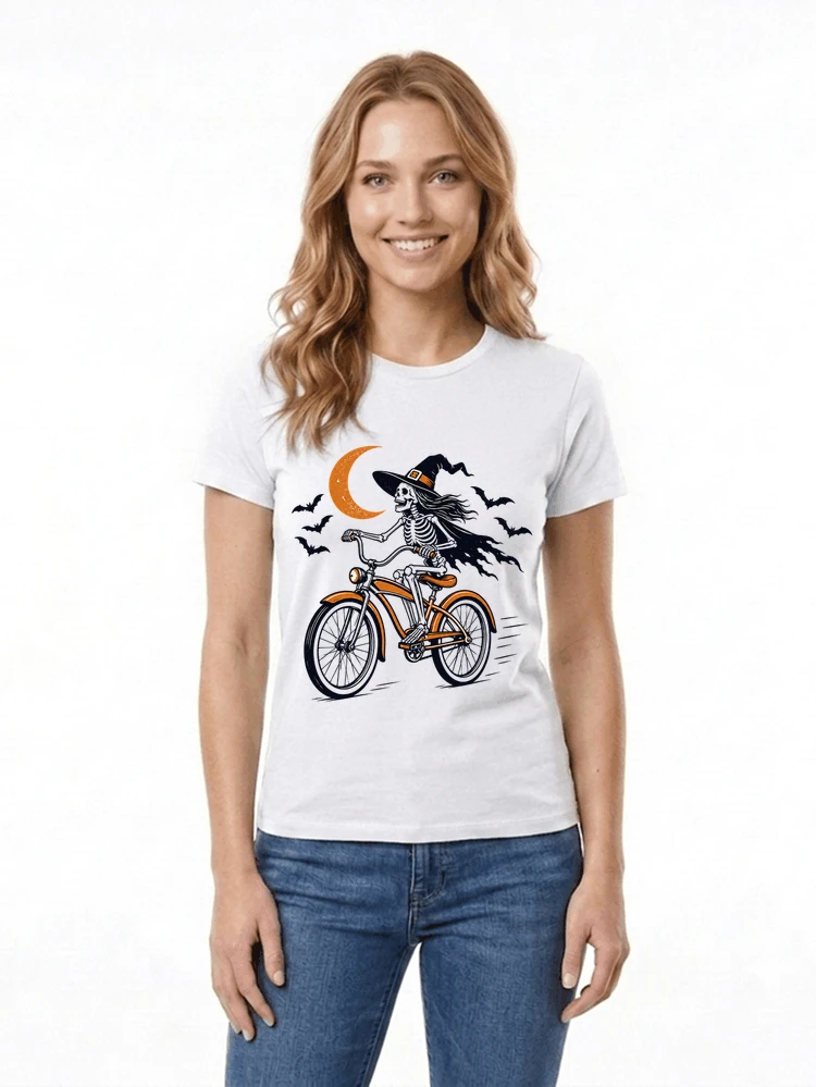 hexe skelett fahrrad halloween t shirt damen fahrrad spuk shirt damen t shirt white