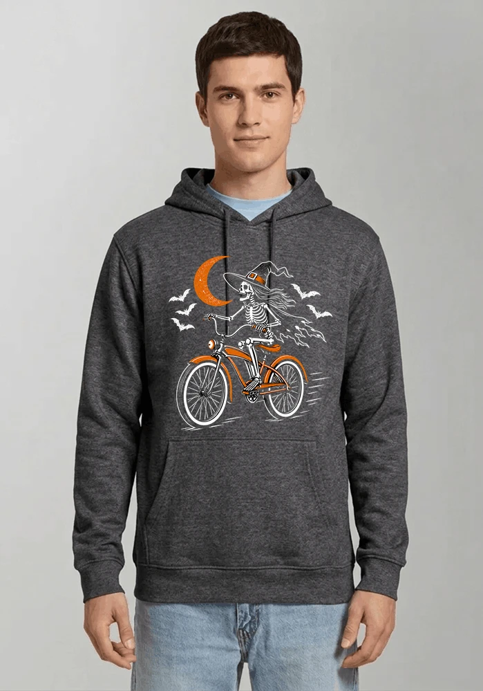 hexe skelett fahrrad halloween t shirt damen fahrrad spuk shirt kapuzenpullover anthracite melange
