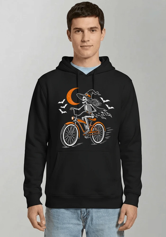 hexe skelett fahrrad halloween t shirt damen fahrrad spuk shirt kapuzenpullover black