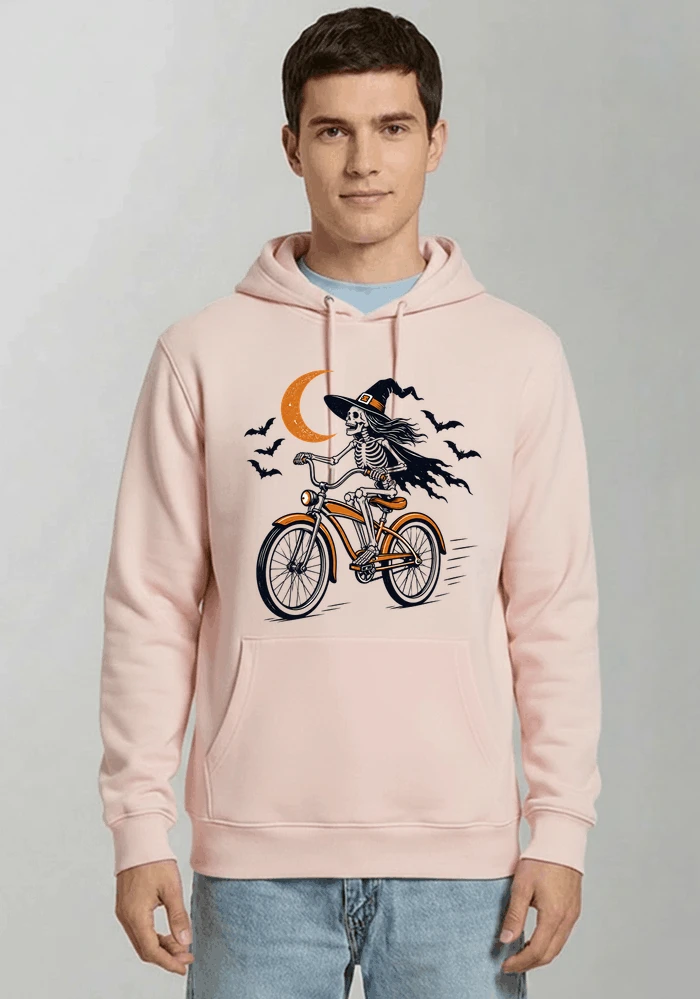 hexe skelett fahrrad halloween t shirt damen fahrrad spuk shirt kapuzenpullover light pink