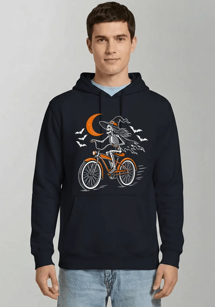 hexe skelett fahrrad halloween t shirt damen fahrrad spuk shirt kapuzenpullover navy