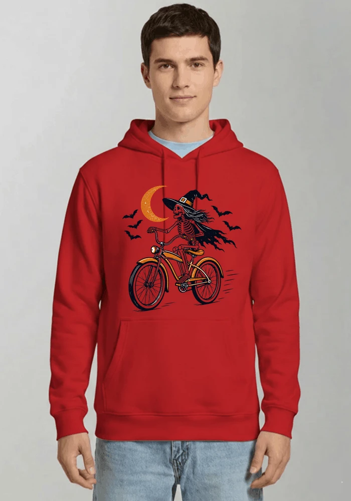 hexe skelett fahrrad halloween t shirt damen fahrrad spuk shirt kapuzenpullover red