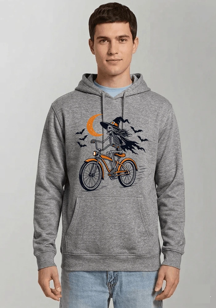 hexe skelett fahrrad halloween t shirt damen fahrrad spuk shirt kapuzenpullover sport grey