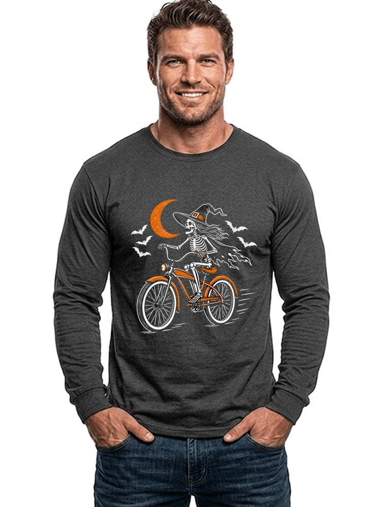 hexe skelett fahrrad halloween t shirt damen fahrrad spuk shirt langarmshirt anthracite melange