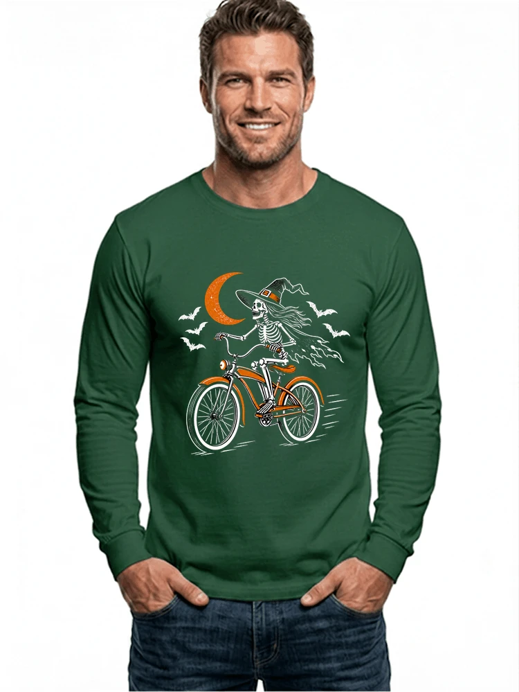 hexe skelett fahrrad halloween t shirt damen fahrrad spuk shirt langarmshirt forest green