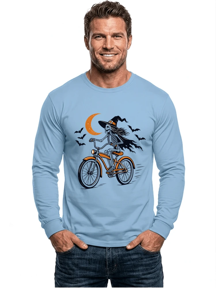 hexe skelett fahrrad halloween t shirt damen fahrrad spuk shirt langarmshirt light blue