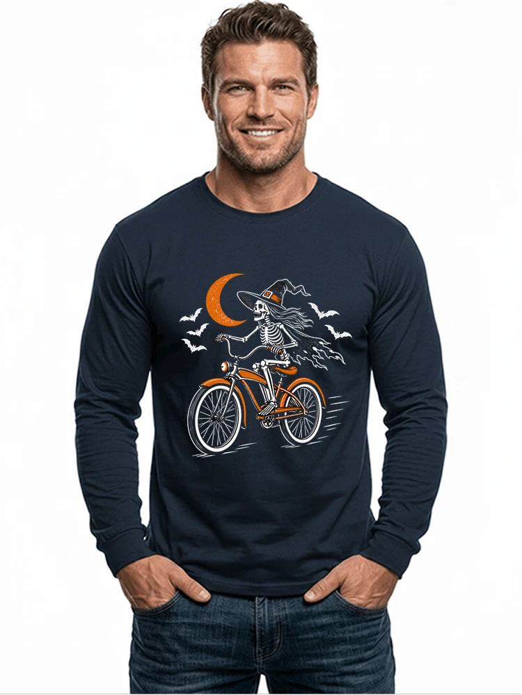hexe skelett fahrrad halloween t shirt damen fahrrad spuk shirt langarmshirt navy