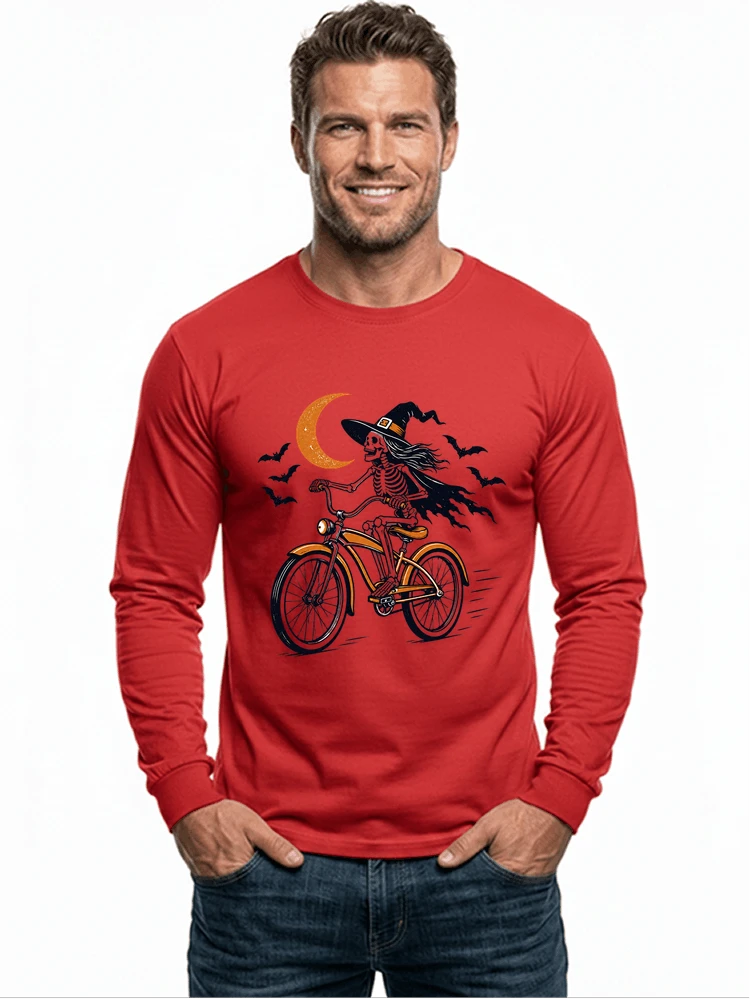 hexe skelett fahrrad halloween t shirt damen fahrrad spuk shirt langarmshirt red