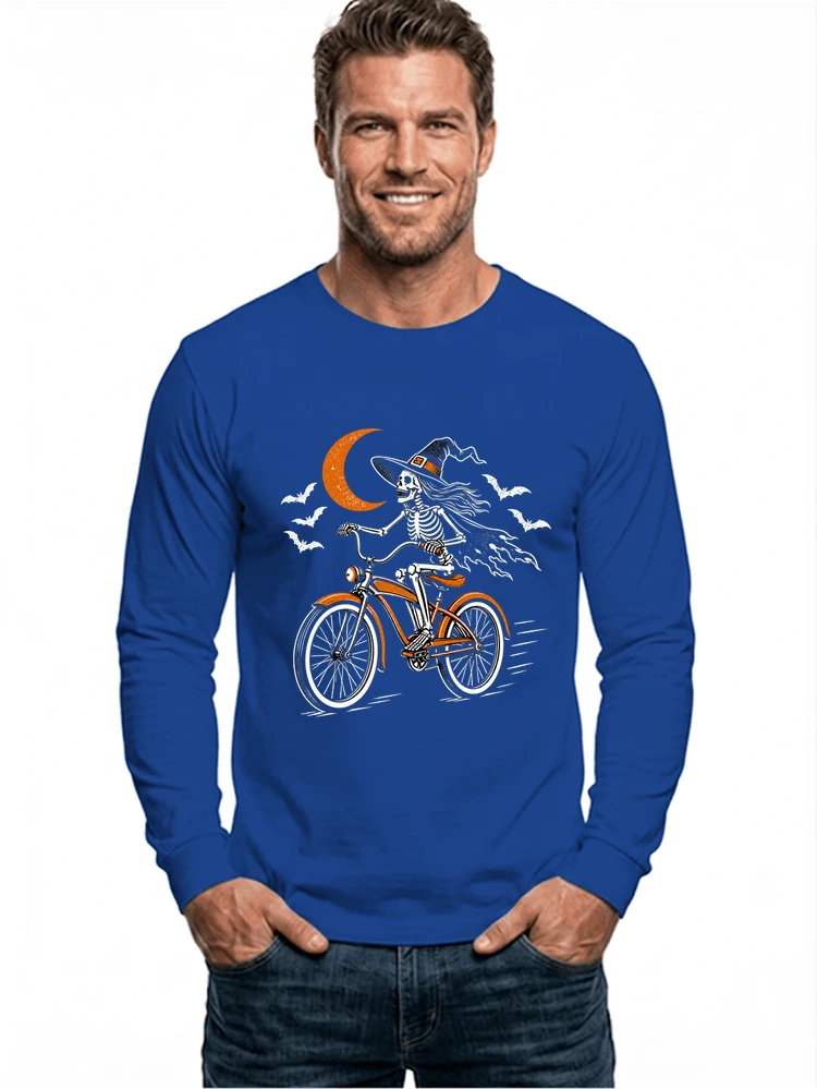 hexe skelett fahrrad halloween t shirt damen fahrrad spuk shirt langarmshirt royal blue