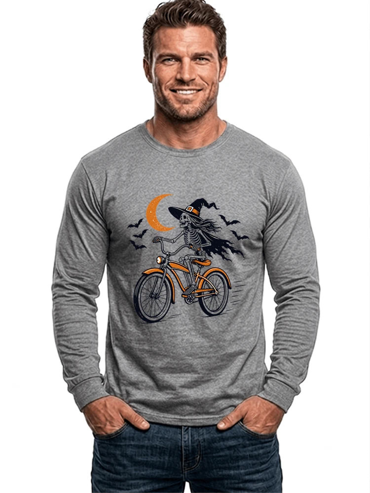hexe skelett fahrrad halloween t shirt damen fahrrad spuk shirt langarmshirt sport grey