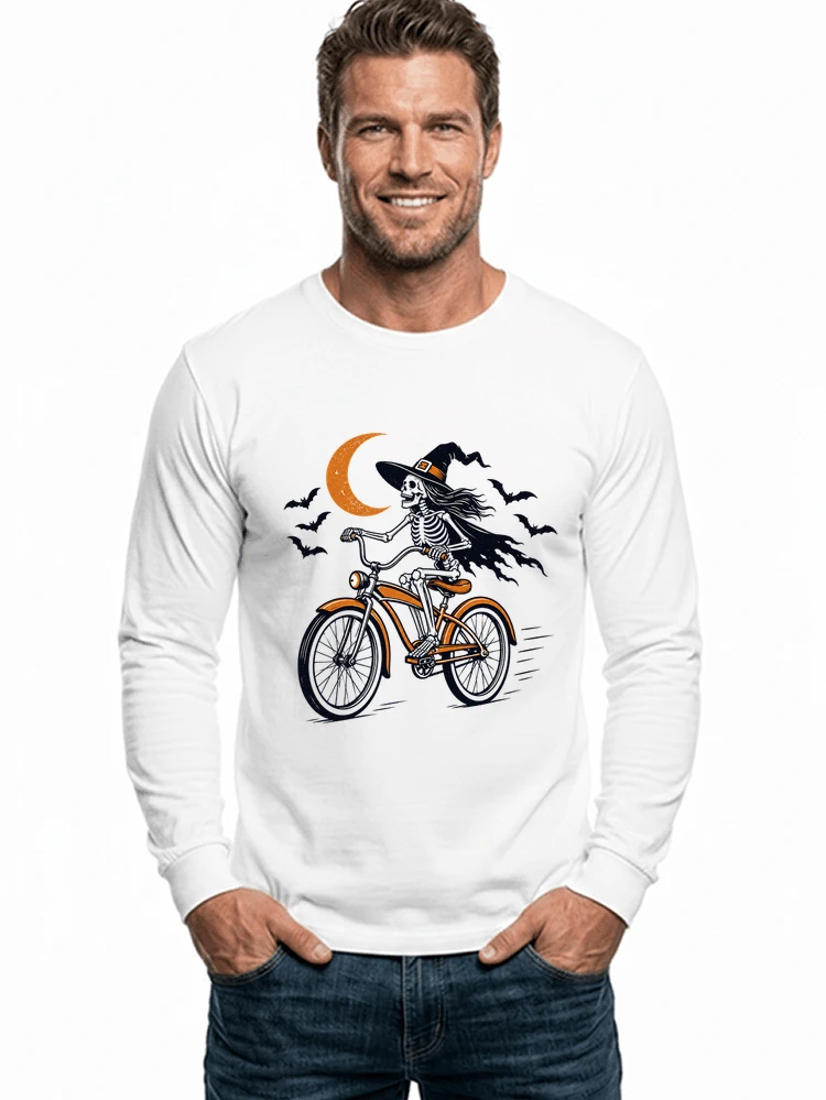 hexe skelett fahrrad halloween t shirt damen fahrrad spuk shirt langarmshirt white