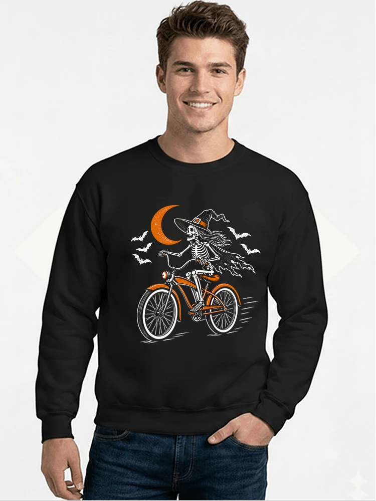 hexe skelett fahrrad halloween t shirt damen fahrrad spuk shirt sweatshirt mit rundhalsausschnitt black
