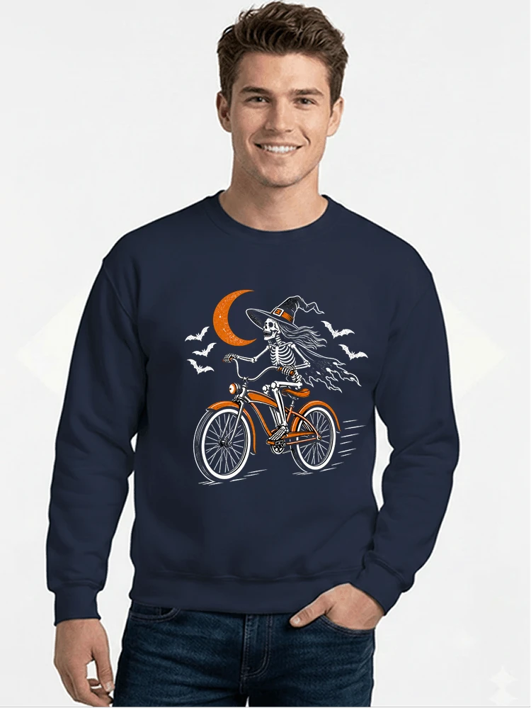 hexe skelett fahrrad halloween t shirt damen fahrrad spuk shirt sweatshirt mit rundhalsausschnitt navy