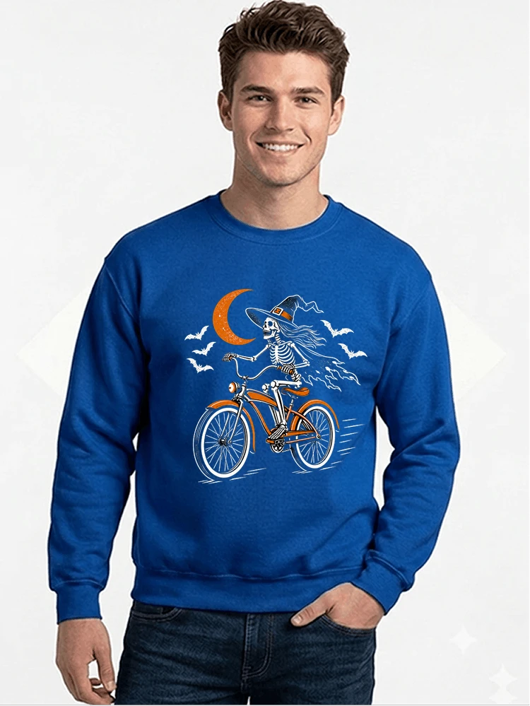 hexe skelett fahrrad halloween t shirt damen fahrrad spuk shirt sweatshirt mit rundhalsausschnitt royal blue