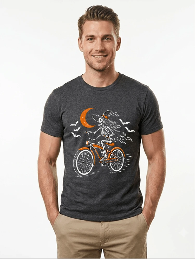 hexe skelett fahrrad halloween t shirt damen fahrrad spuk shirt t shirt anthracite melange