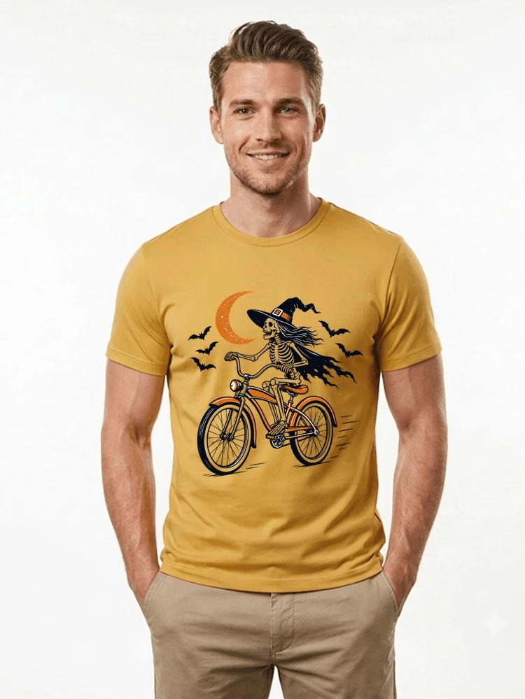 hexe skelett fahrrad halloween t shirt damen fahrrad spuk shirt t shirt gold