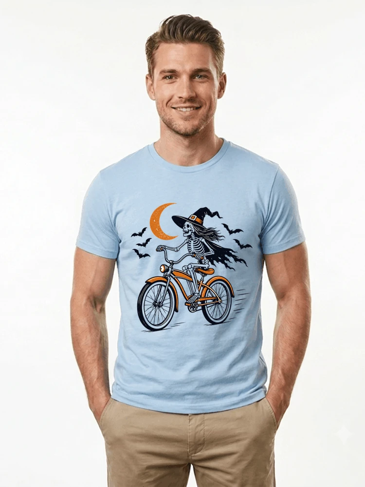 hexe skelett fahrrad halloween t shirt damen fahrrad spuk shirt t shirt light blue