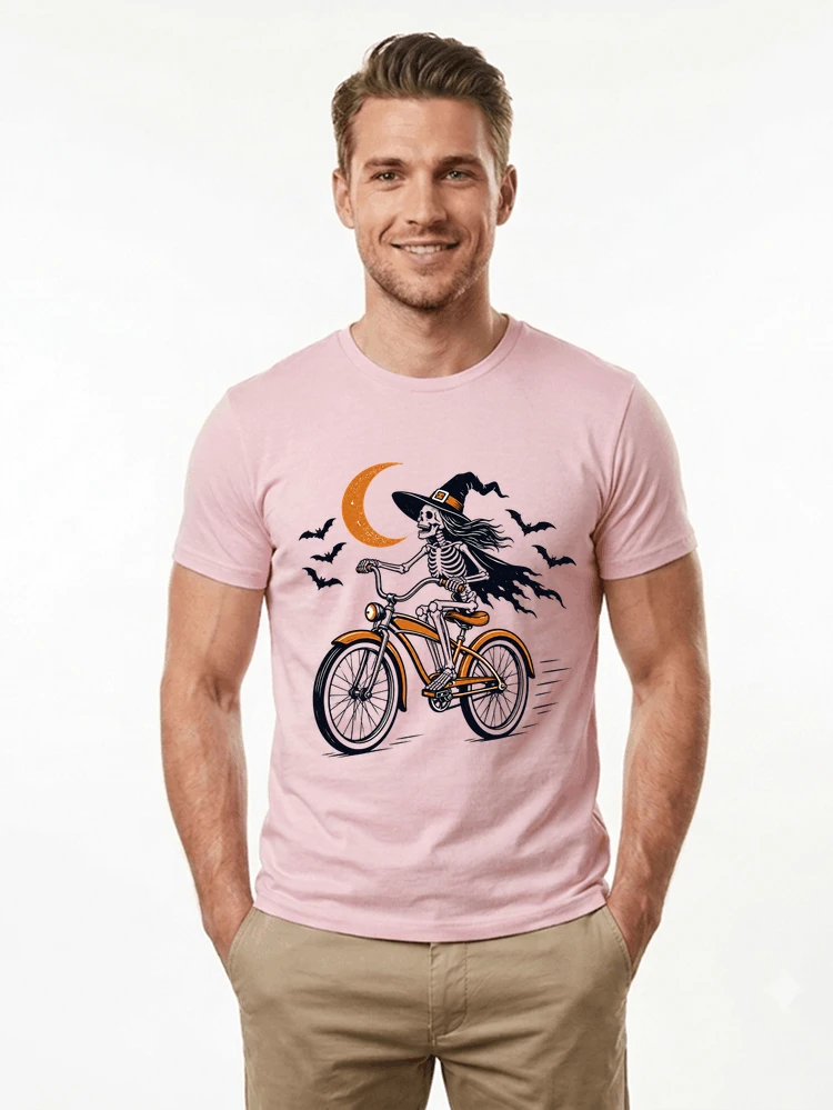 hexe skelett fahrrad halloween t shirt damen fahrrad spuk shirt t shirt light pink