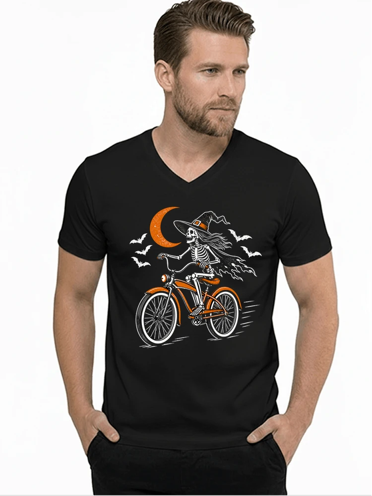 hexe skelett fahrrad halloween t shirt damen fahrrad spuk shirt t shirt mit v ausschnitt black