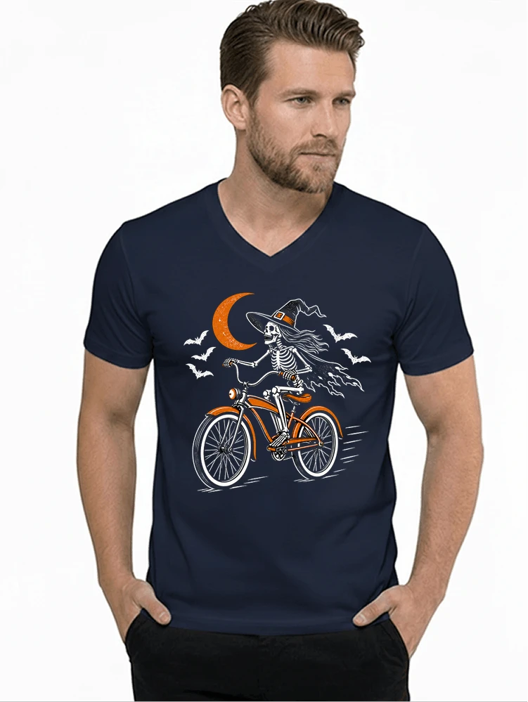 hexe skelett fahrrad halloween t shirt damen fahrrad spuk shirt t shirt mit v ausschnitt navy