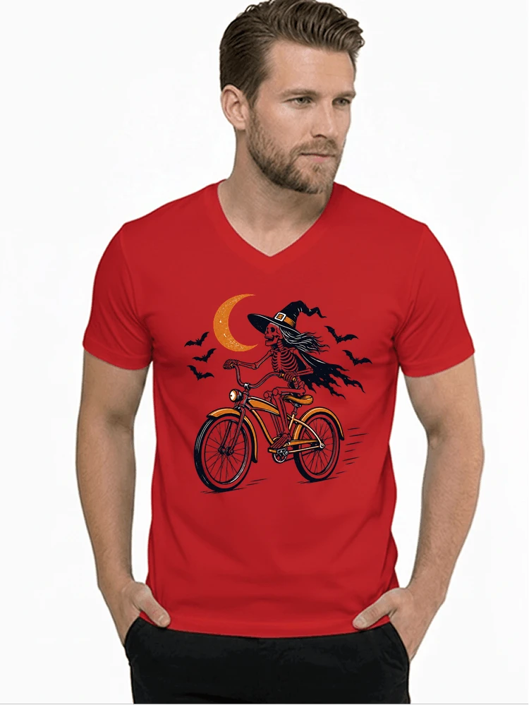 hexe skelett fahrrad halloween t shirt damen fahrrad spuk shirt t shirt mit v ausschnitt red