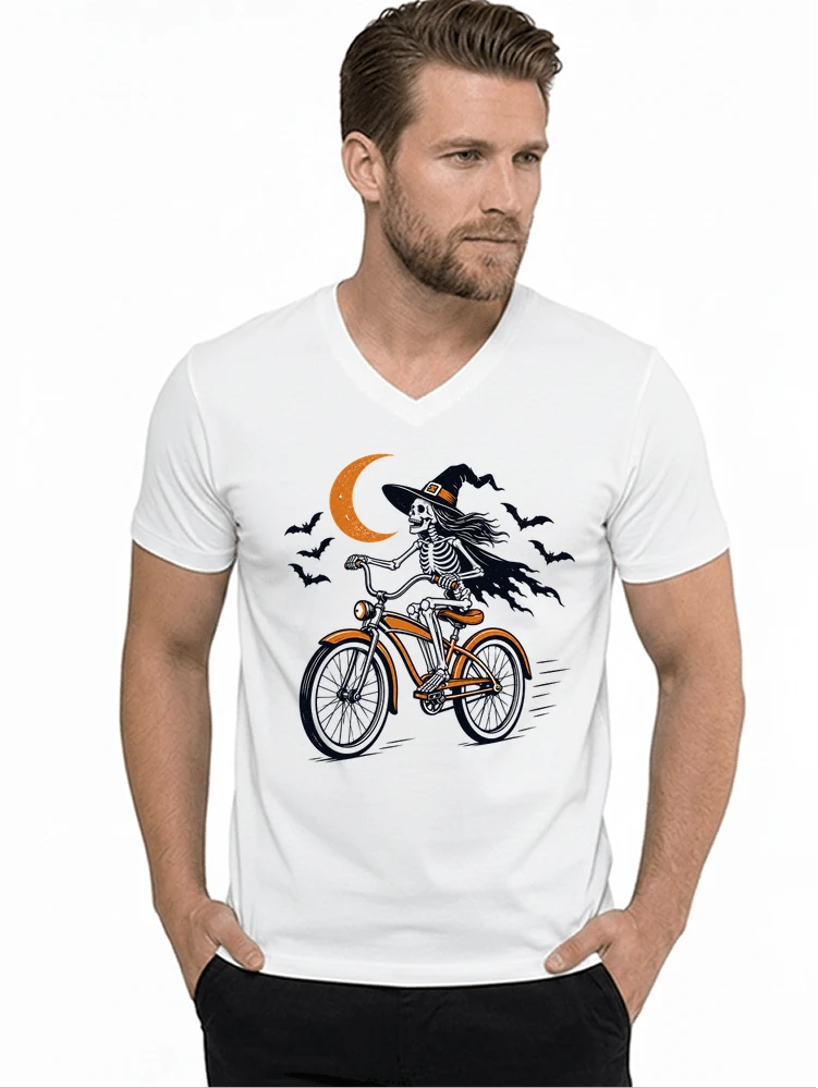 hexe skelett fahrrad halloween t shirt damen fahrrad spuk shirt t shirt mit v ausschnitt white