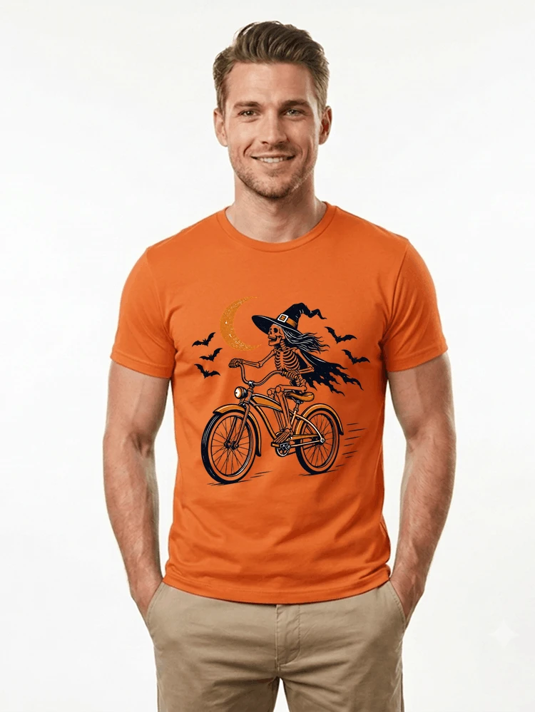 hexe skelett fahrrad halloween t shirt damen fahrrad spuk shirt t shirt orange