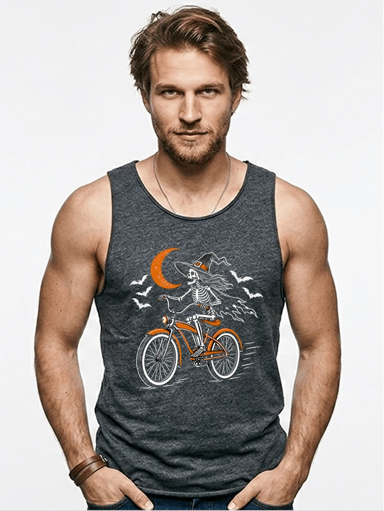 hexe skelett fahrrad halloween t shirt damen fahrrad spuk shirt tanktop anthracite melange