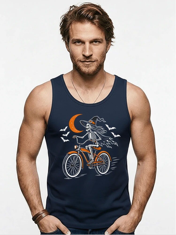 hexe skelett fahrrad halloween t shirt damen fahrrad spuk shirt tanktop navy