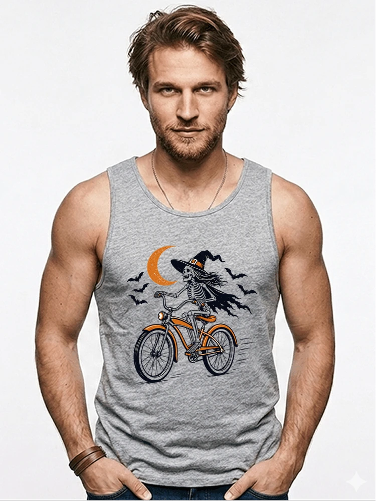 hexe skelett fahrrad halloween t shirt damen fahrrad spuk shirt tanktop sport grey