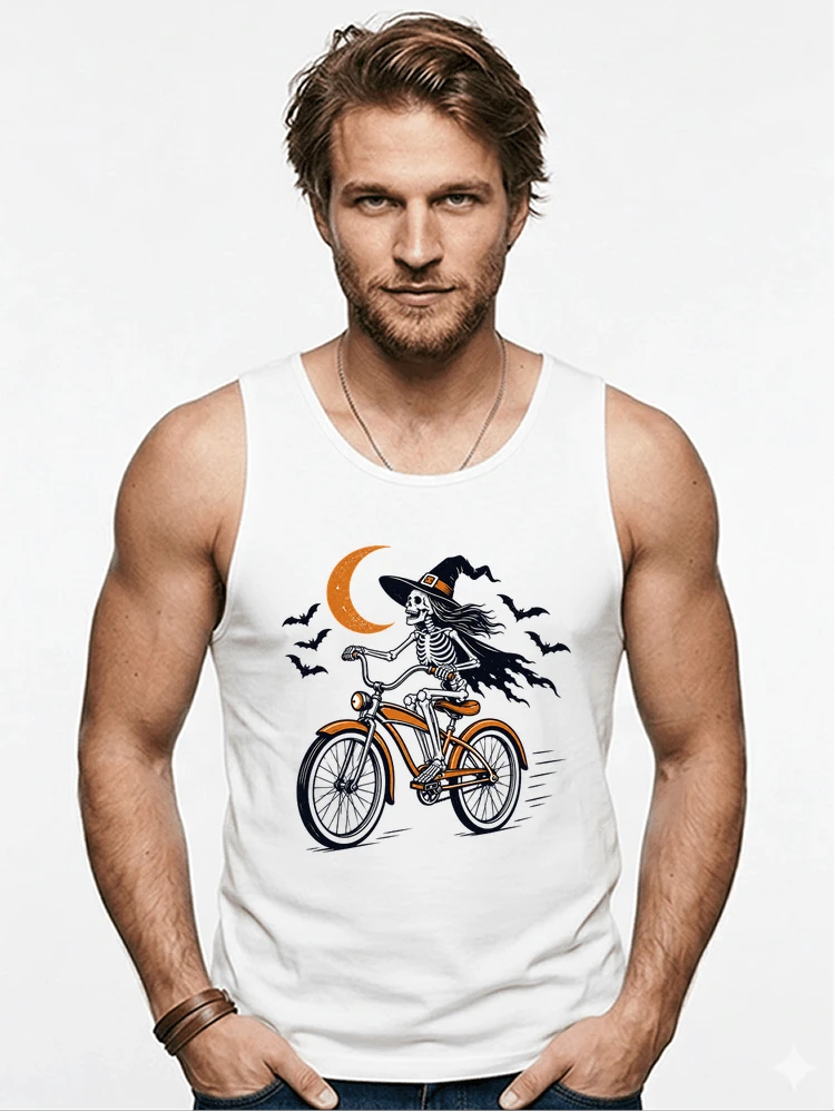 hexe skelett fahrrad halloween t shirt damen fahrrad spuk shirt tanktop white