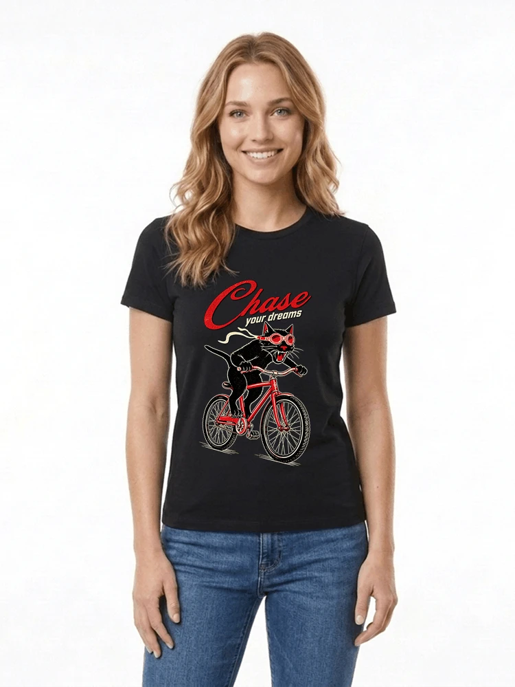 katze auf dem fahrrad shirt cooles radsport damen herren t shirt damen t shirt black