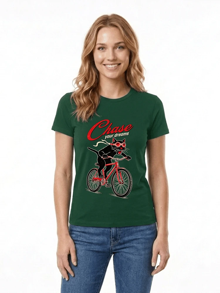 katze auf dem fahrrad shirt cooles radsport damen herren t shirt damen t shirt forest green