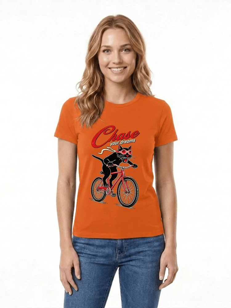 katze auf dem fahrrad shirt cooles radsport damen herren t shirt damen t shirt orange