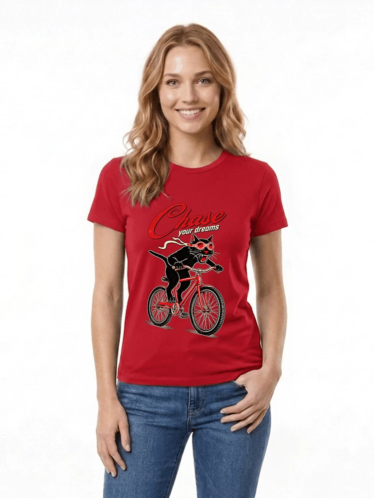 katze auf dem fahrrad shirt cooles radsport damen herren t shirt damen t shirt red