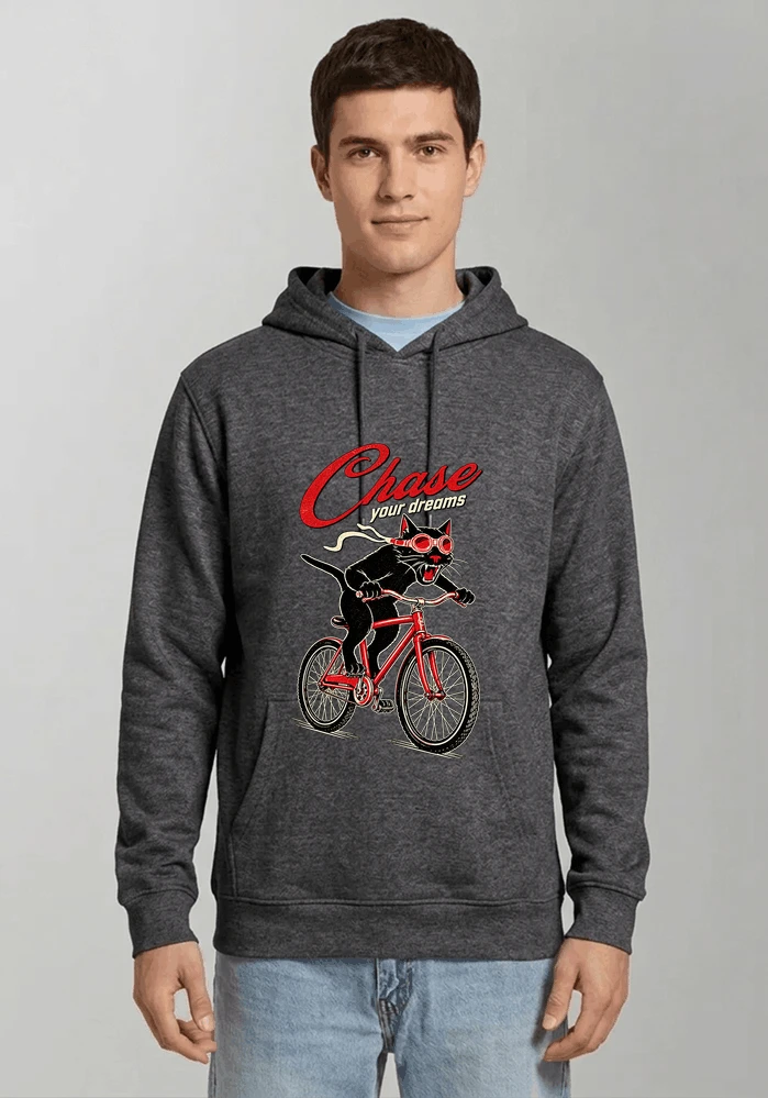 katze auf dem fahrrad shirt cooles radsport damen herren t shirt kapuzenpullover anthracite melange
