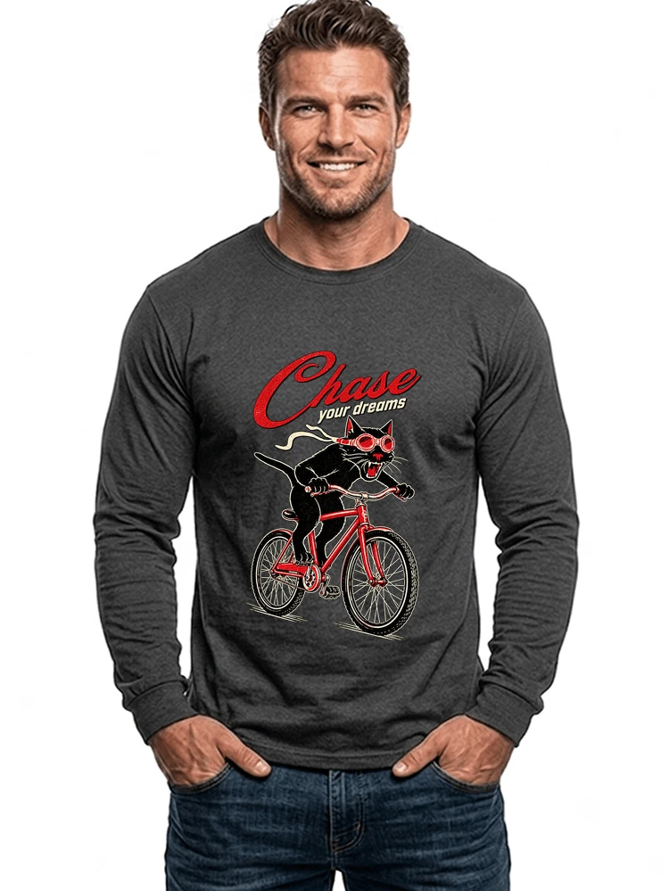 katze auf dem fahrrad shirt cooles radsport damen herren t shirt langarmshirt anthracite melange
