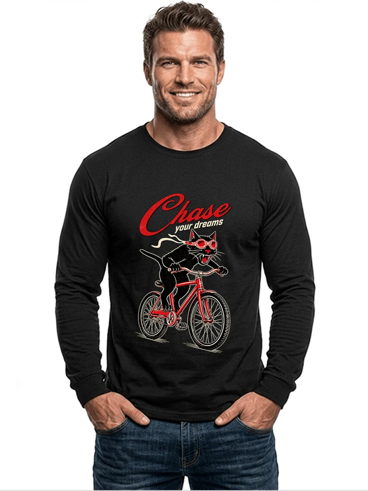 katze auf dem fahrrad shirt cooles radsport damen herren t shirt langarmshirt black