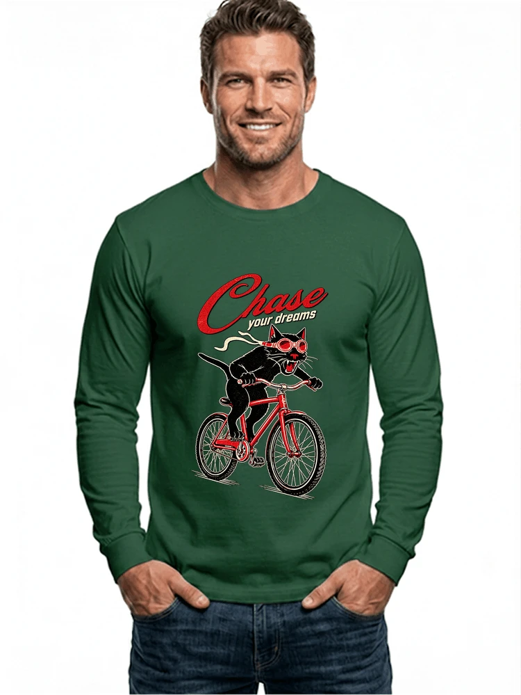 katze auf dem fahrrad shirt cooles radsport damen herren t shirt langarmshirt forest green