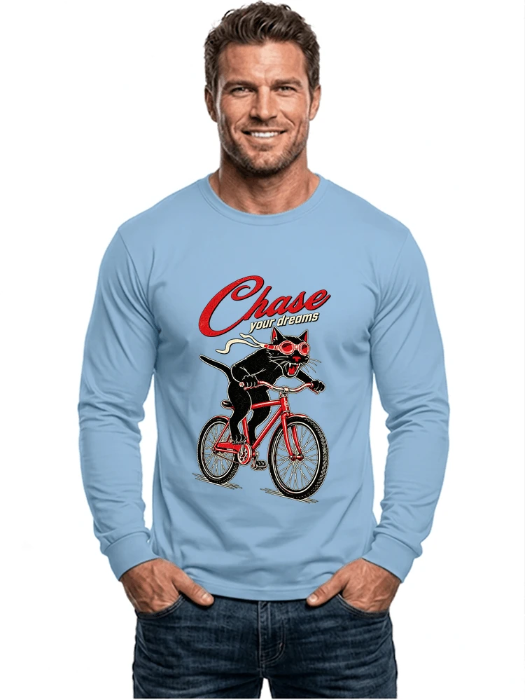 katze auf dem fahrrad shirt cooles radsport damen herren t shirt langarmshirt light blue