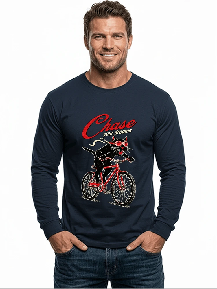 katze auf dem fahrrad shirt cooles radsport damen herren t shirt langarmshirt navy