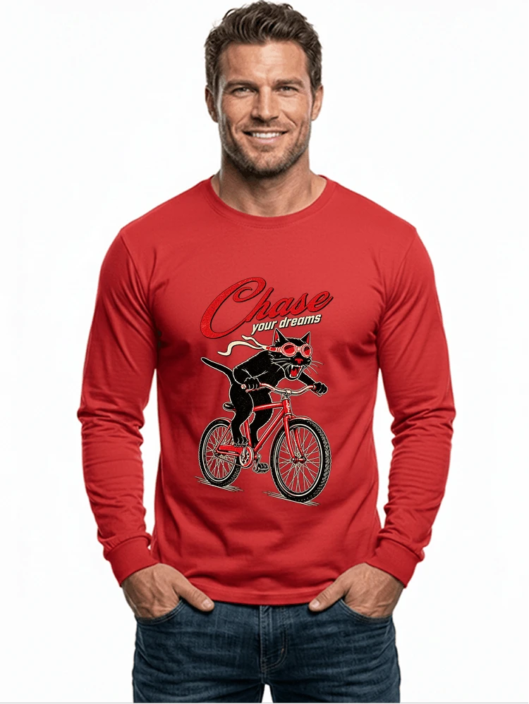 katze auf dem fahrrad shirt cooles radsport damen herren t shirt langarmshirt red