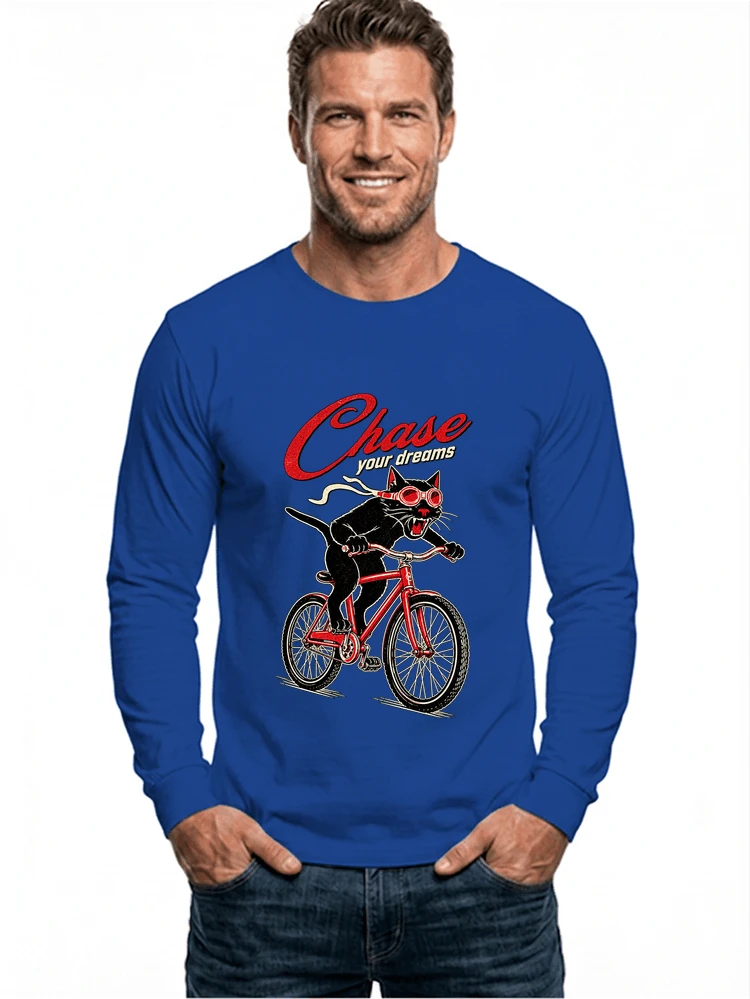 katze auf dem fahrrad shirt cooles radsport damen herren t shirt langarmshirt royal blue