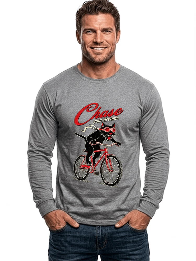katze auf dem fahrrad shirt cooles radsport damen herren t shirt langarmshirt sport grey