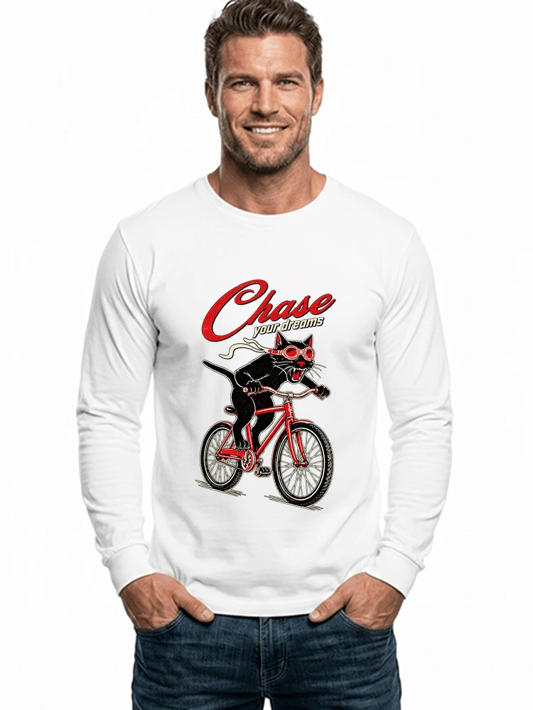 katze auf dem fahrrad shirt cooles radsport damen herren t shirt langarmshirt white