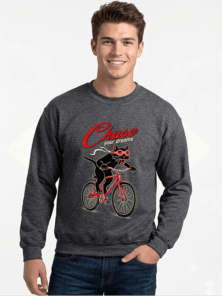 katze auf dem fahrrad shirt cooles radsport damen herren t shirt sweatshirt mit rundhalsausschnitt anthracite melange