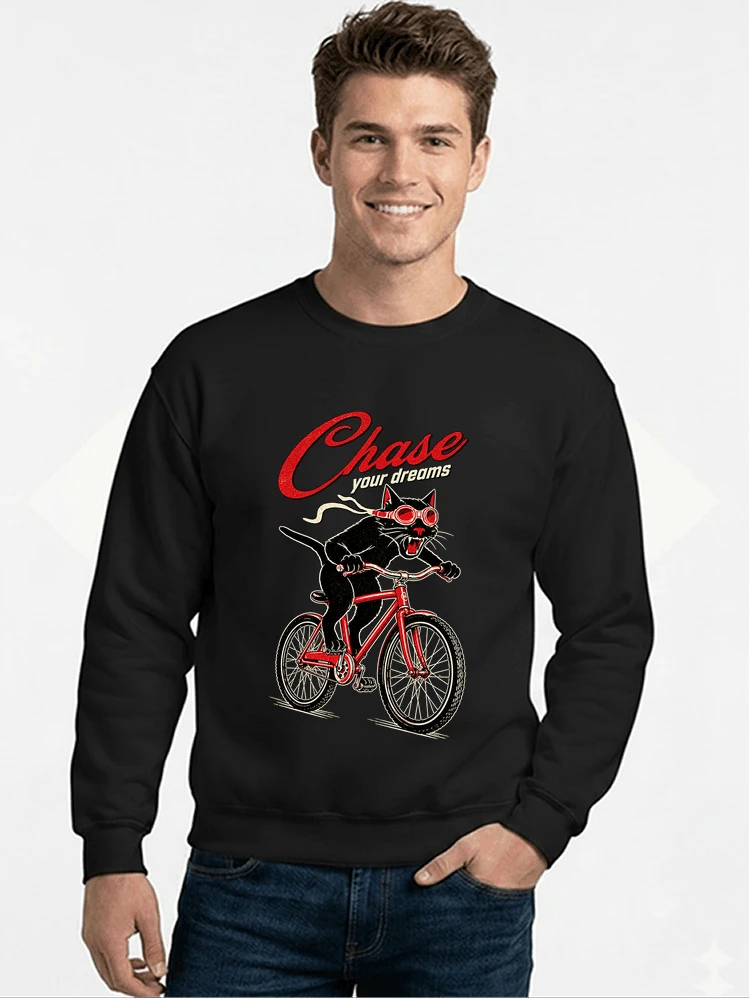 katze auf dem fahrrad shirt cooles radsport damen herren t shirt sweatshirt mit rundhalsausschnitt black
