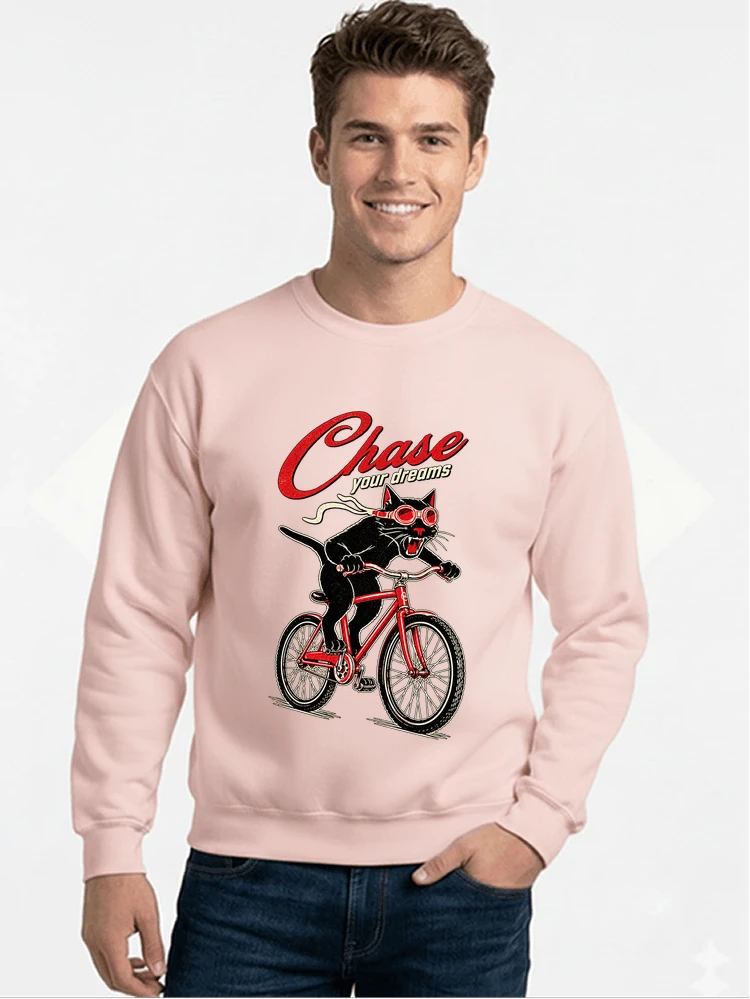 katze auf dem fahrrad shirt cooles radsport damen herren t shirt sweatshirt mit rundhalsausschnitt light pink